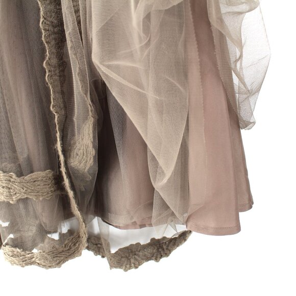 Lunn by Lilith Khaki Tulle Midi Skirt 3 Layer Pleated Drop Waist Pull-On S - Picture 5 of 11